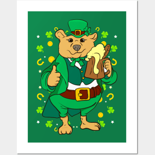 Irish Bear Leprechaun Beer St Patricks Day Posters and Art